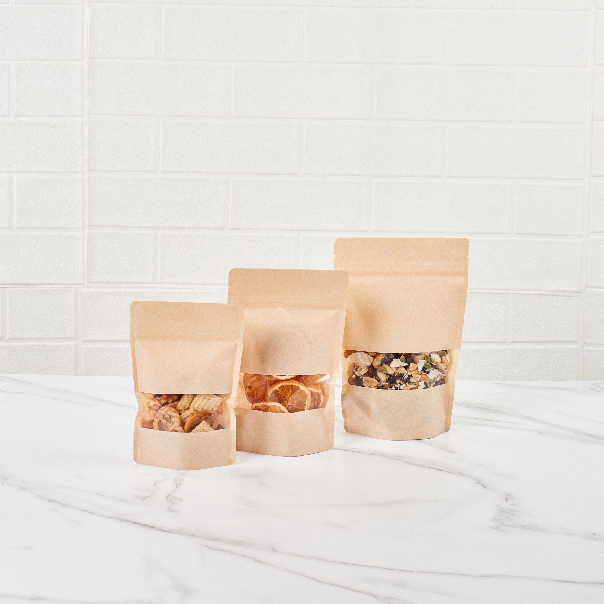 Bag Tek Kraft Plastic Large Window Bag - Heat Sealable - 9" x 6" x 1 1/2" - 100 count box