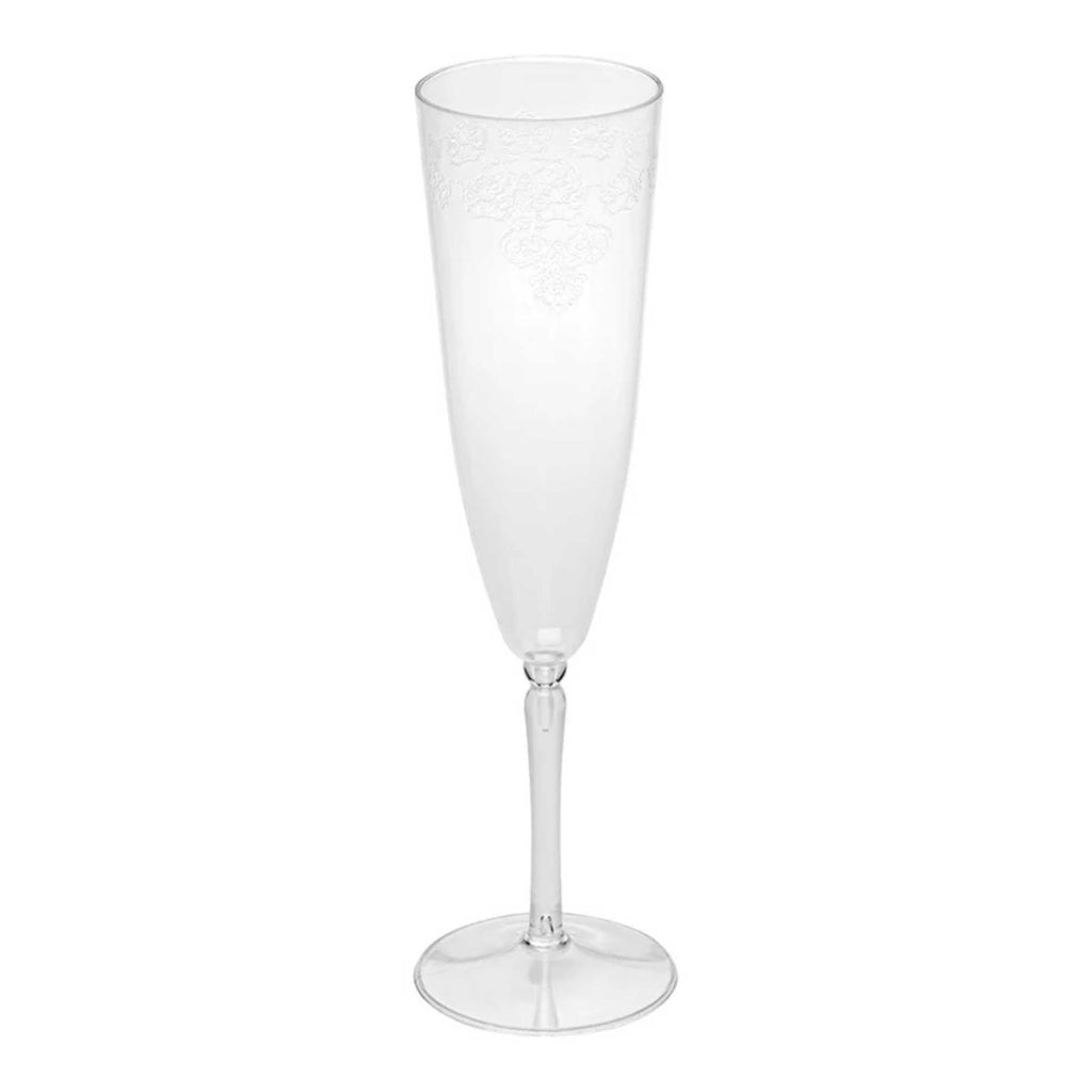 Bev Tek 4 oz Clear Plastic Wedding Champagne Flute - 1-Piece - 7 1/2" x 2 1/4" x 2 1/4" - 20 count box
