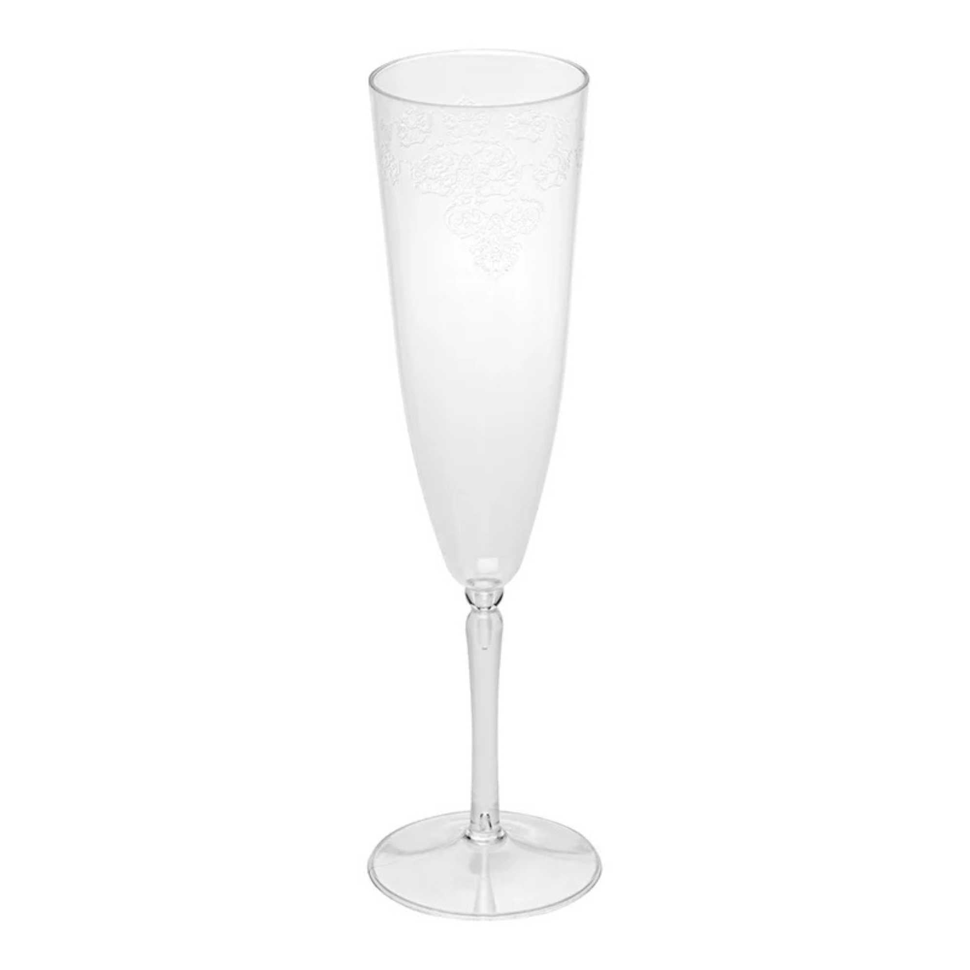 Bev Tek 4 oz Clear Plastic Wedding Champagne Flute - 1-Piece - 7 1/2" x 2 1/4" x 2 1/4" - 20 count box