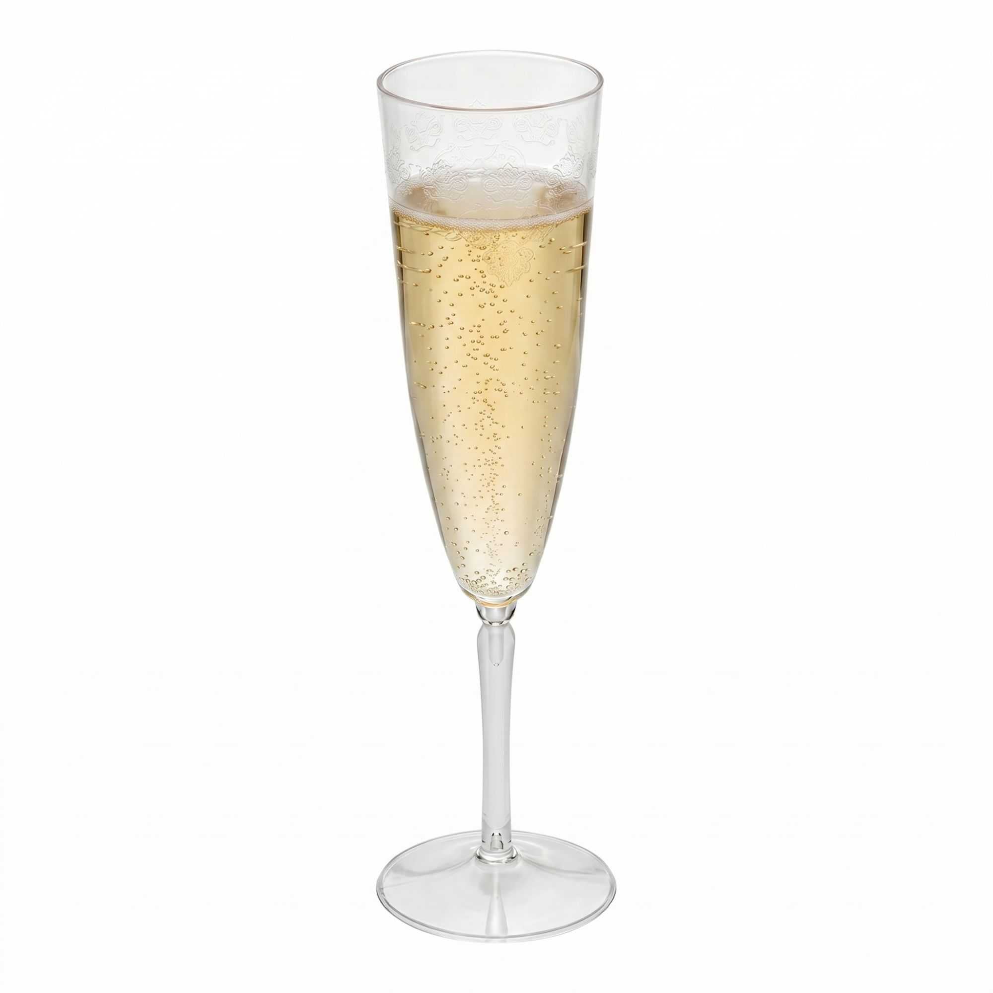 Bev Tek 4 oz Clear Plastic Wedding Champagne Flute - 1-Piece - 2 1/4" x 2 1/4" x 7 1/2" - 100 count box