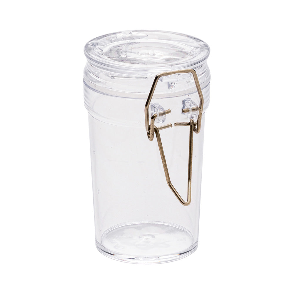 Mini Serve 3 oz Clear Plastic Nostalgic Mason Jar - Clamp Lid - 2 3/4" x 1 3/4" x 3 1/4" - 10 count box