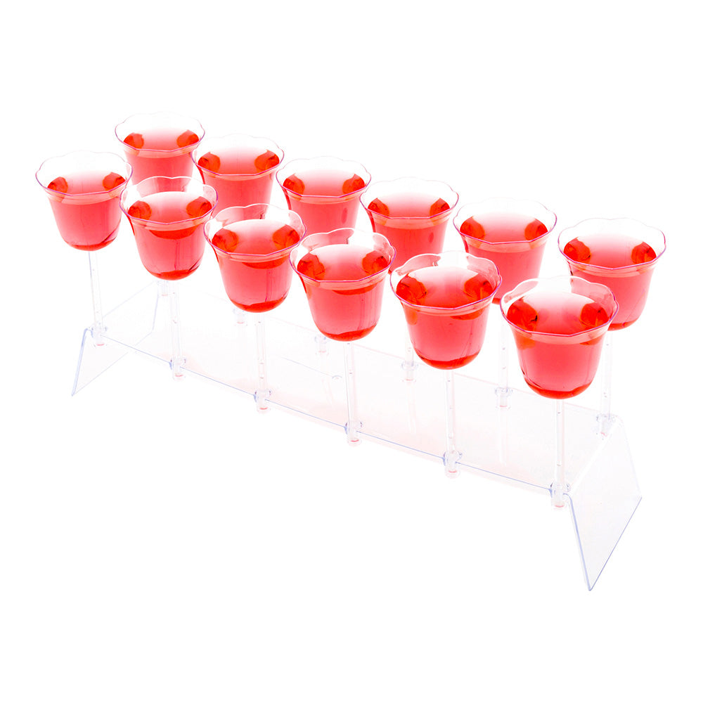 Bev Tek 12 1 oz Tulip Shots with 1 Stand - 11 1/4" x 3 3/4" x 5 1/4" - 10 count box