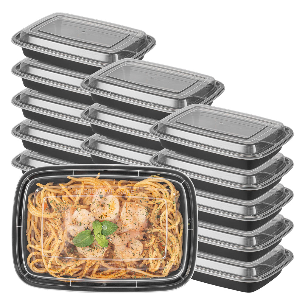 Asporto 16 oz Rectangle Black Plastic To Go Box - with Clear Lid, Microwavable - 7 3/4" x 5 1/2" x 1 1/2" - 50 count box
