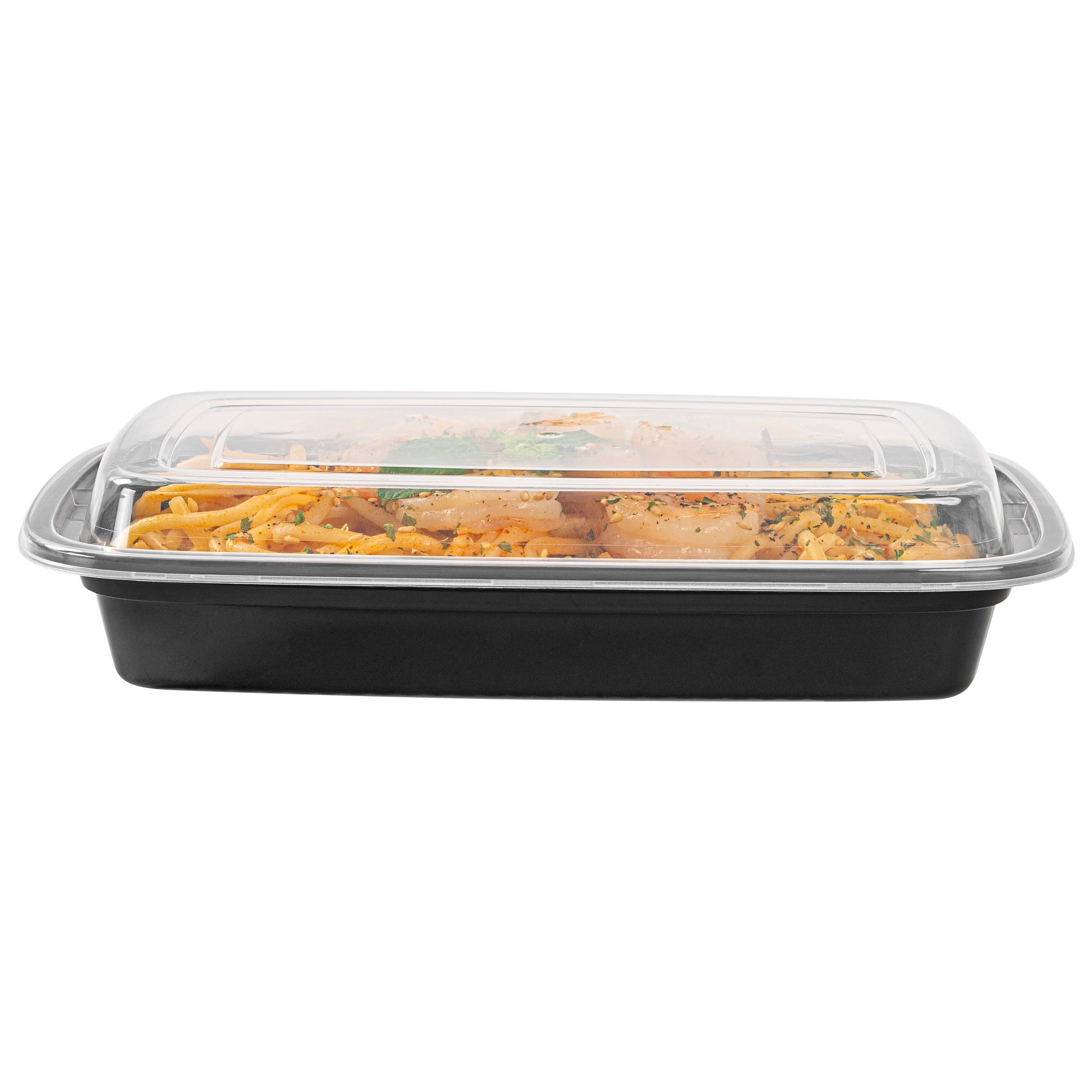 Asporto 16 oz Rectangle Black Plastic To Go Box - with Clear Lid, Microwavable - 7 3/4" x 5 1/2" x 1 1/2" - 50 count box