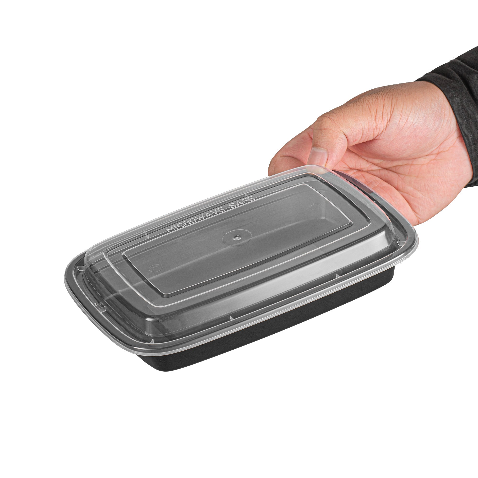 Asporto 16 oz Rectangle Black Plastic To Go Box - with Clear Lid, Microwavable - 7 3/4" x 5 1/2" x 1 1/2" - 50 count box