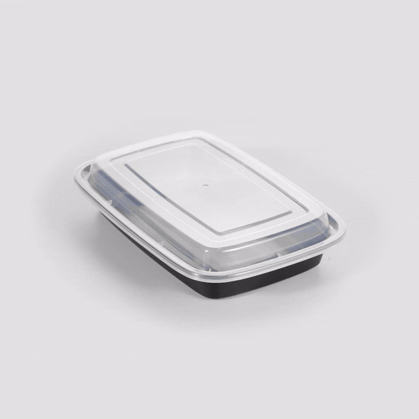 Asporto 16 oz Rectangle Black Plastic To Go Box - with Clear Lid, Microwavable - 7 3/4" x 5 1/2" x 1 1/2" - 50 count box