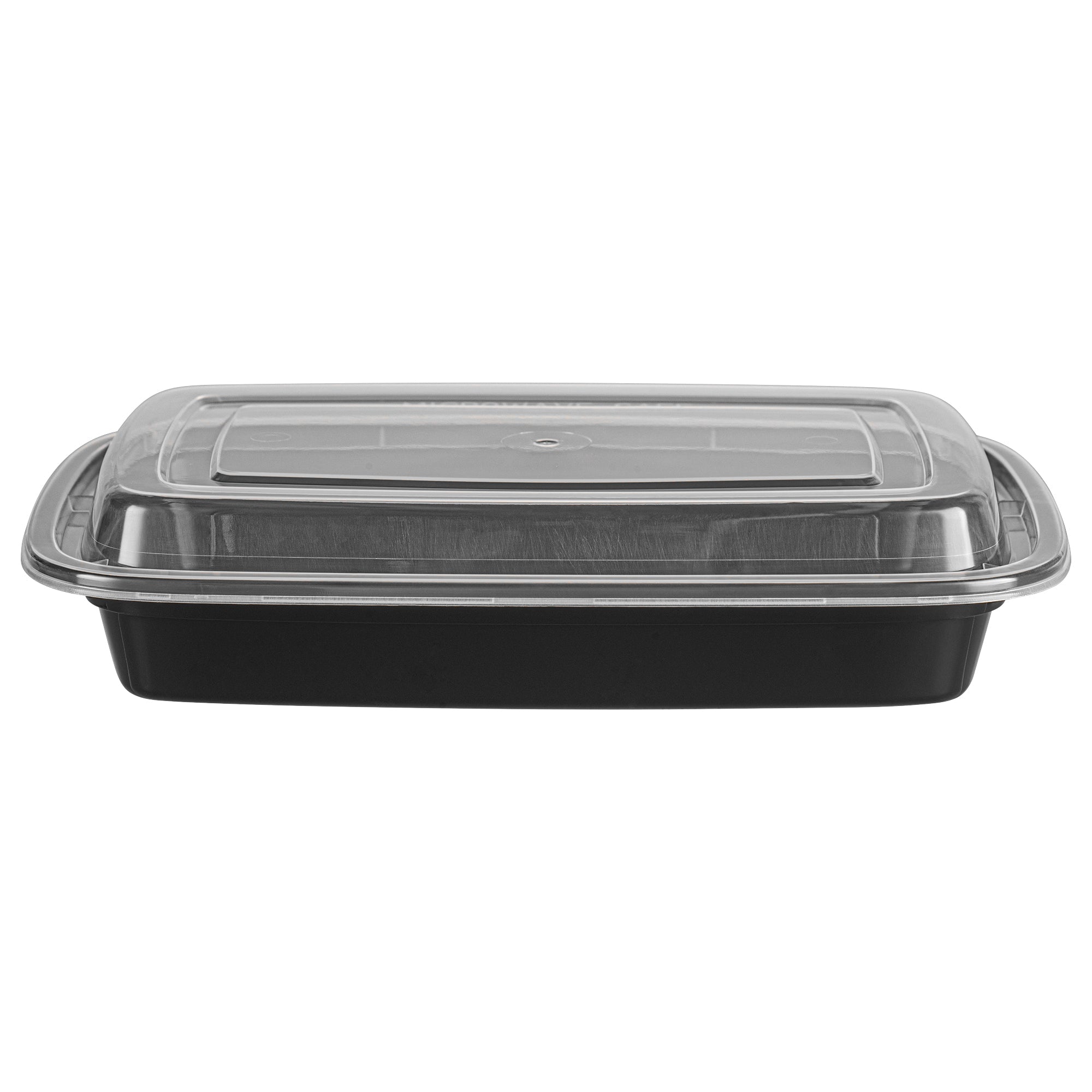 Asporto 16 oz Rectangle Black Plastic To Go Box - with Clear Lid, Microwavable - 7 3/4" x 5 1/2" x 1 1/2" - 50 count box