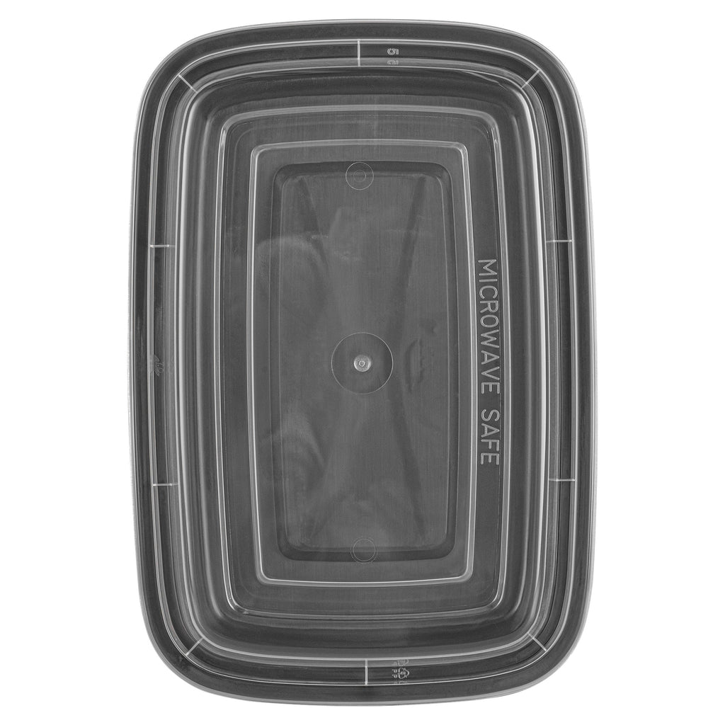 Asporto 16 oz Rectangle Black Plastic To Go Box - with Clear Lid, Microwavable - 7 3/4" x 5 1/2" x 1 1/2" - 50 count box