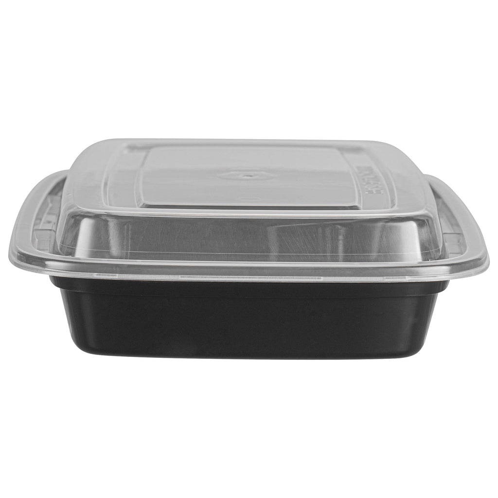 Asporto 16 oz Rectangle Black Plastic To Go Box - with Clear Lid, Microwavable - 7 3/4" x 5 1/2" x 1 1/2" - 100 count box