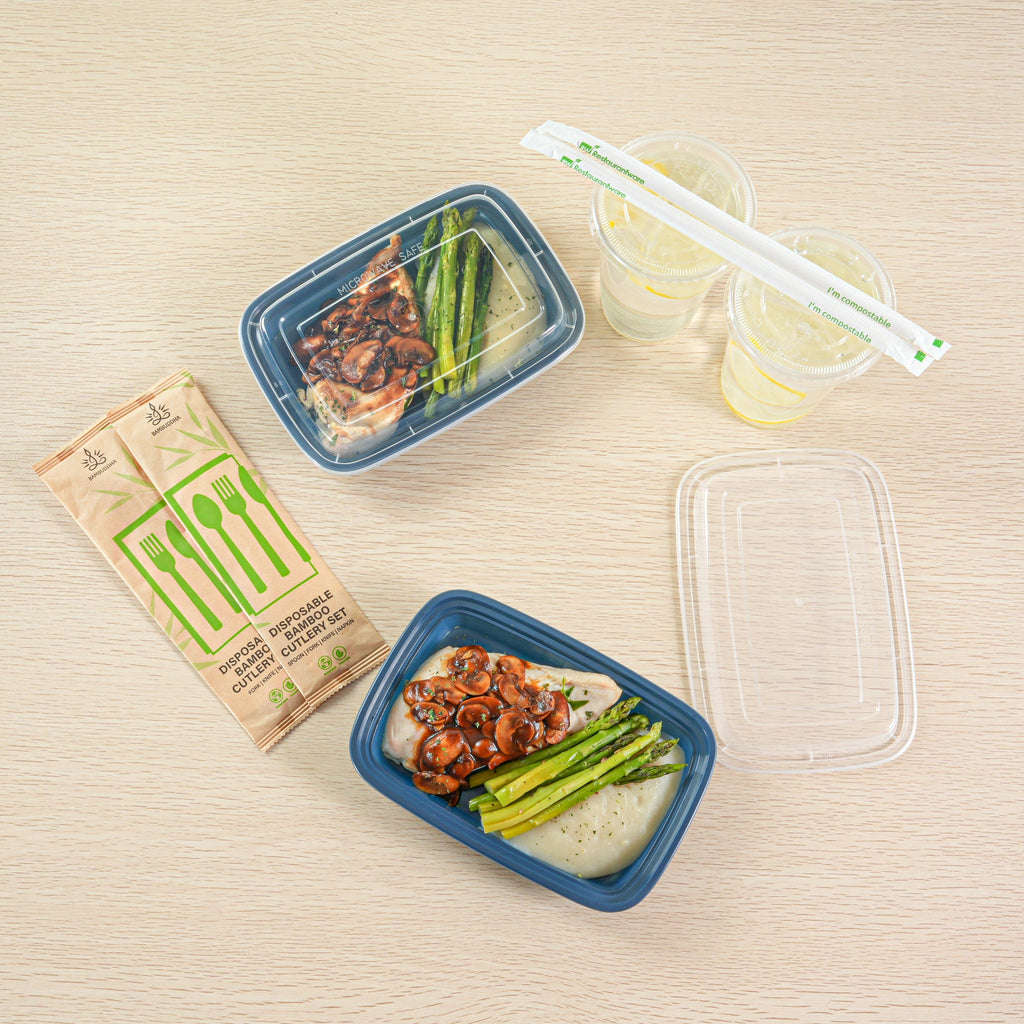 Asporto 16 oz Rectangle Midnight Blue Plastic To Go Box - with Clear Lid, Microwavable - 7 3/4" x 5 1/2" x 1 1/2" - 100 count box