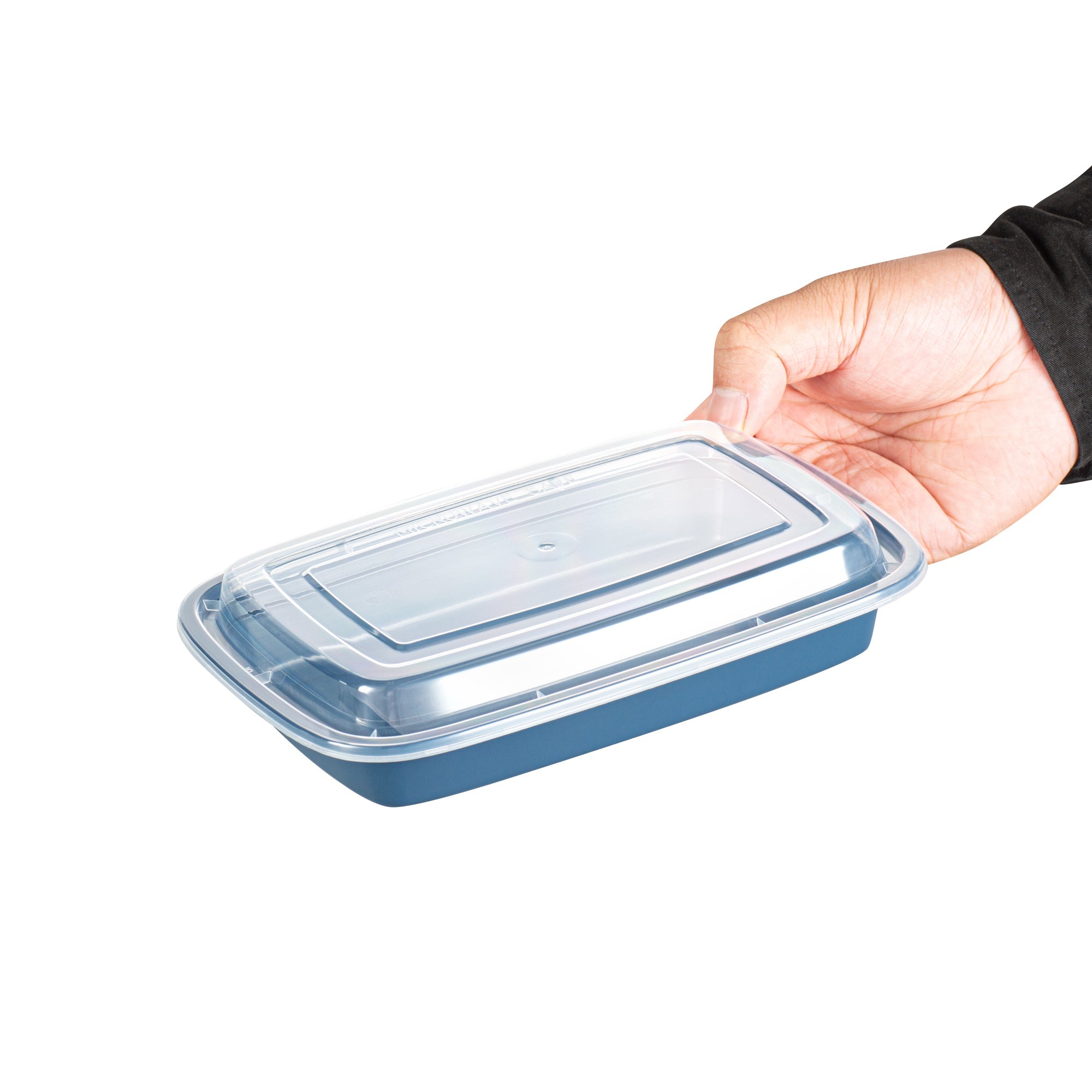 Asporto 16 oz Rectangle Midnight Blue Plastic To Go Box - with Clear Lid, Microwavable - 7 3/4" x 5 1/2" x 1 1/2" - 100 count box