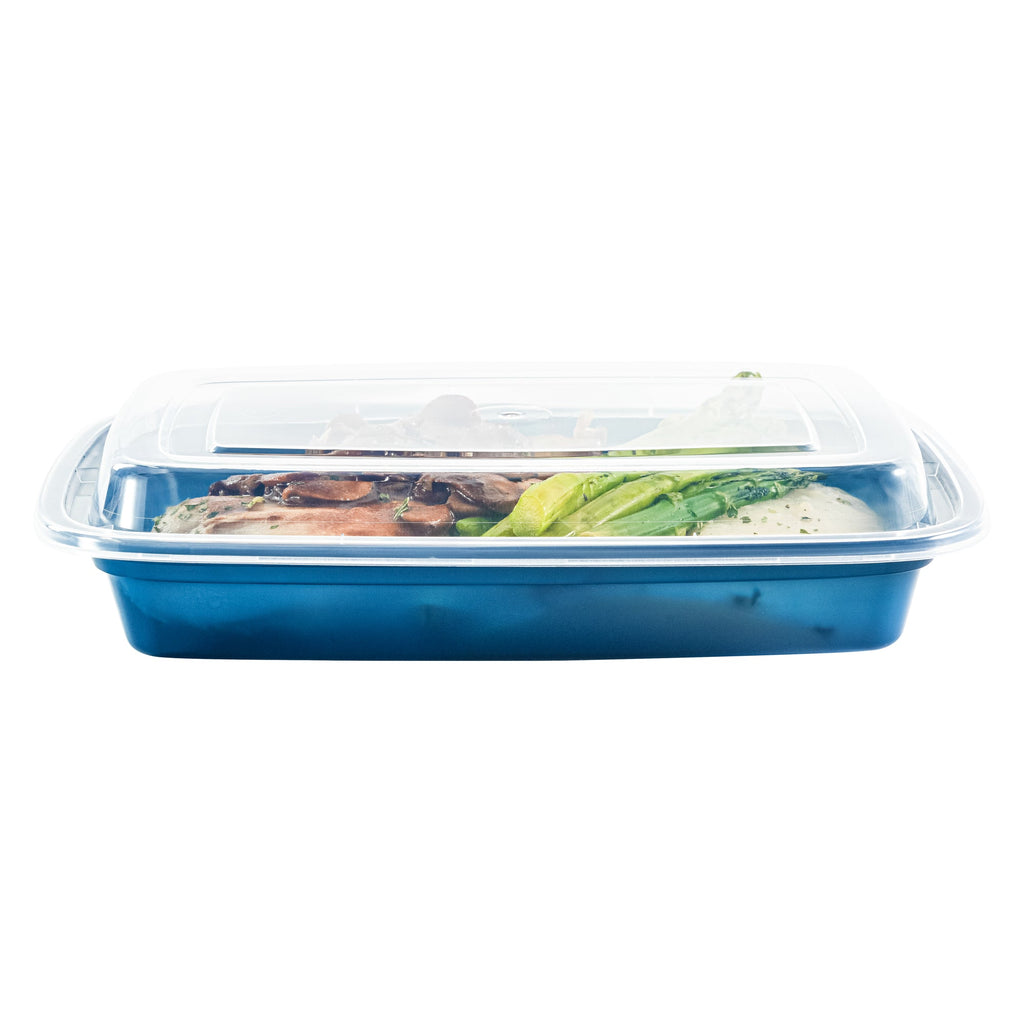 Asporto 16 oz Rectangle Midnight Blue Plastic To Go Box - with Clear Lid, Microwavable - 7 3/4" x 5 1/2" x 1 1/2" - 100 count box
