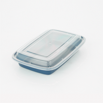 Asporto 16 oz Rectangle Midnight Blue Plastic To Go Box - with Clear Lid, Microwavable - 7 3/4" x 5 1/2" x 1 1/2" - 100 count box