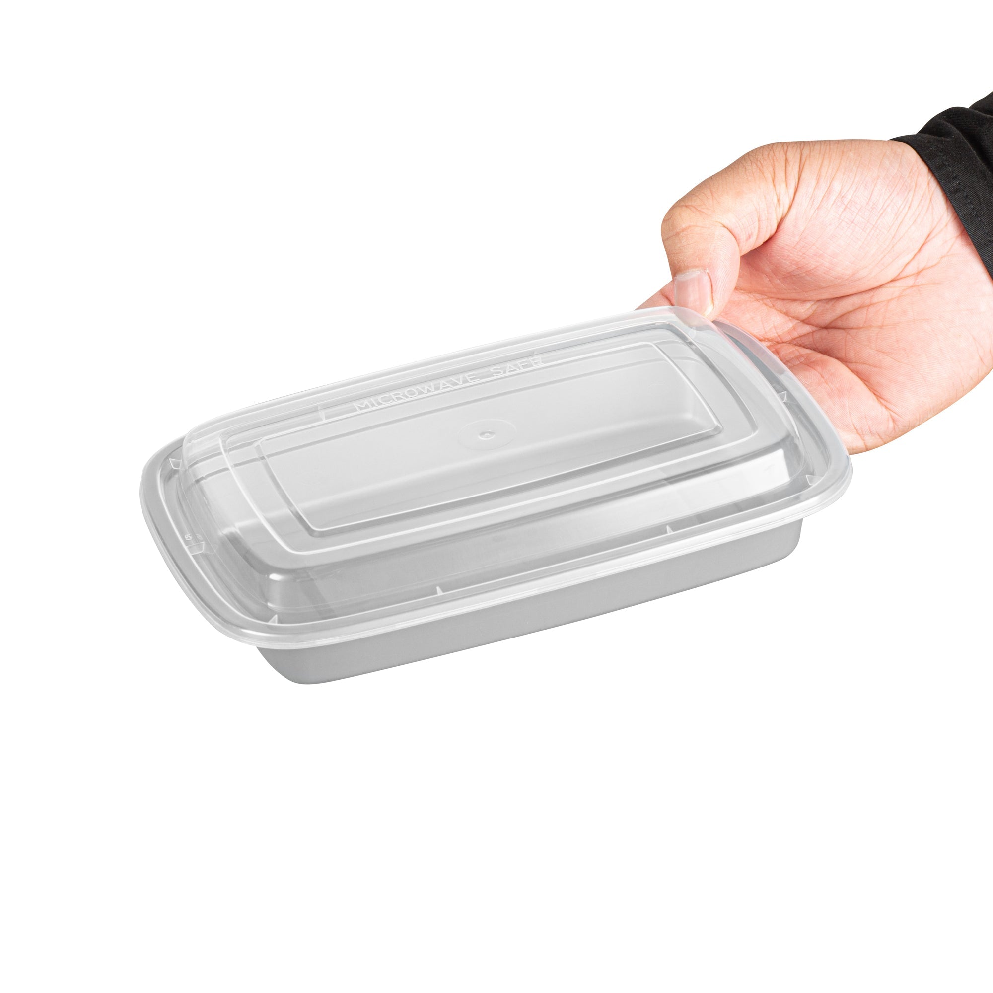 Asporto 16 oz Rectangle Silver Plastic To Go Box - with Clear Lid, Microwavable - 7 3/4" x 5 1/2" x 1 1/2" - 100 count box