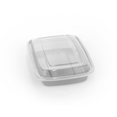 Asporto 16 oz Rectangle Silver Plastic To Go Box - with Clear Lid, Microwavable - 7 3/4" x 5 1/2" x 1 1/2" - 100 count box