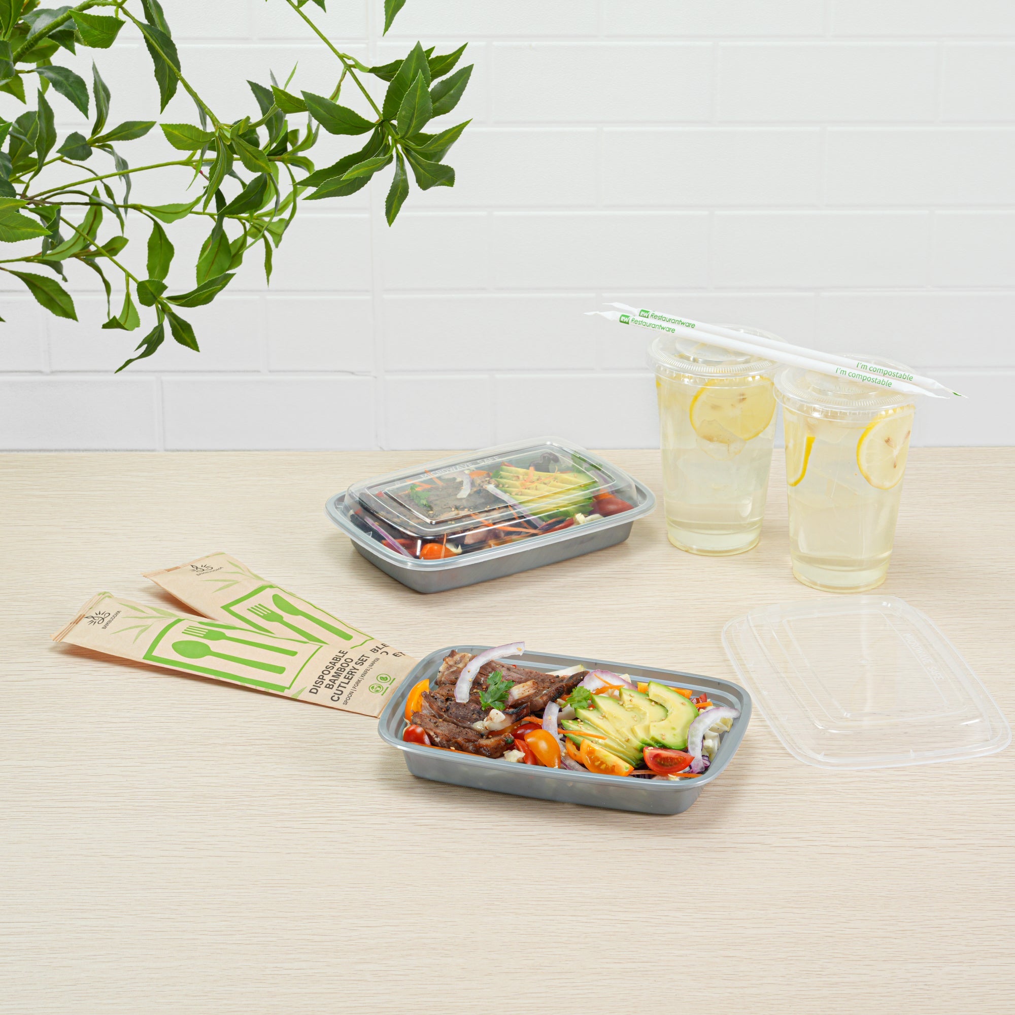 Asporto 16 oz Rectangle Silver Plastic To Go Box - with Clear Lid, Microwavable - 7 3/4" x 5 1/2" x 1 1/2" - 100 count box