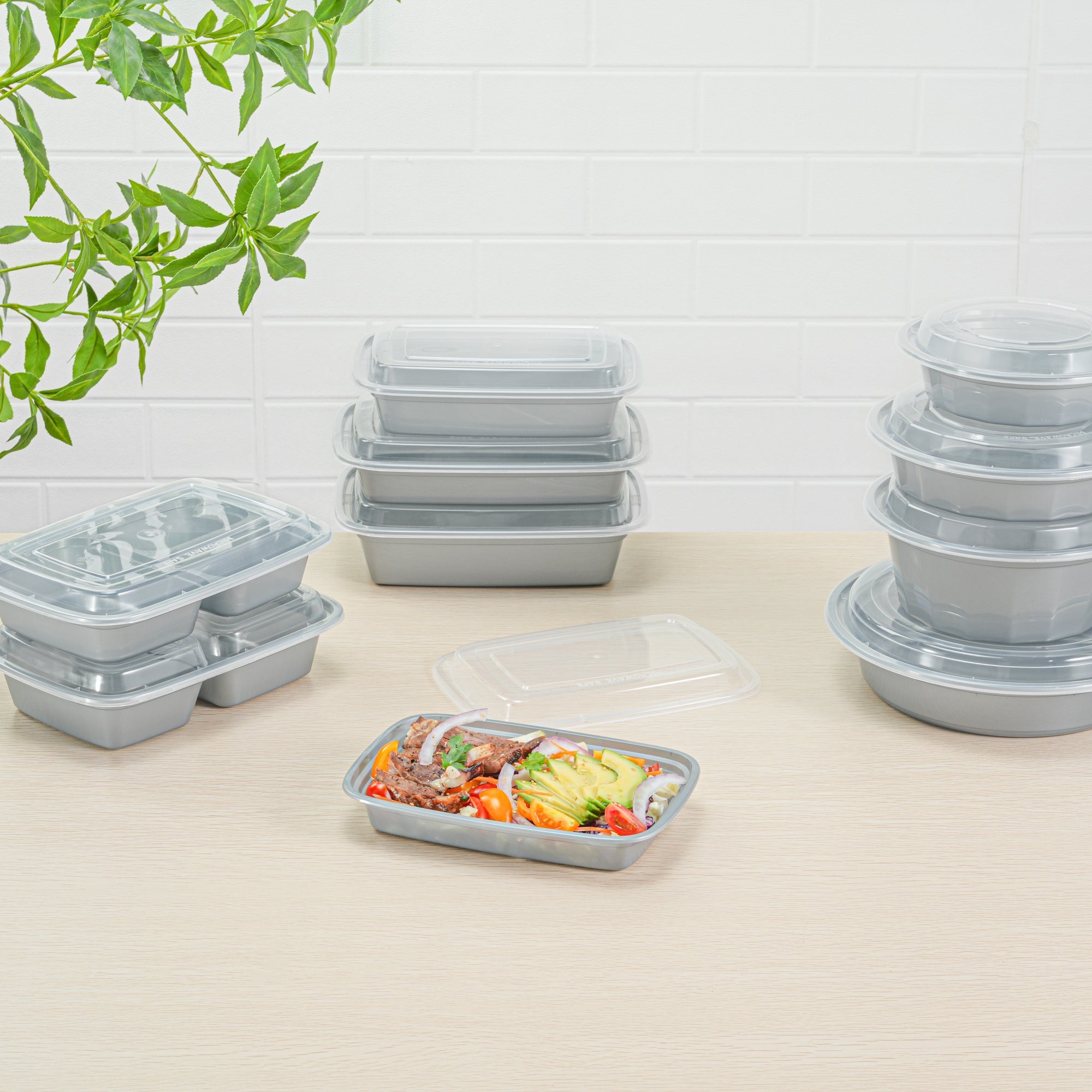 Asporto 16 oz Rectangle Silver Plastic To Go Box - with Clear Lid, Microwavable - 7 3/4" x 5 1/2" x 1 1/2" - 100 count box