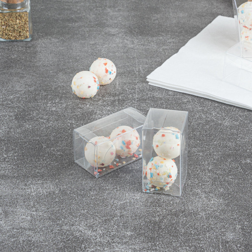 Sweet Vision Clear Plastic Candy Box - Tuck Top, with Sleeve - 1 1/2" x 1 1/2" x 2 3/4" - 100 count box