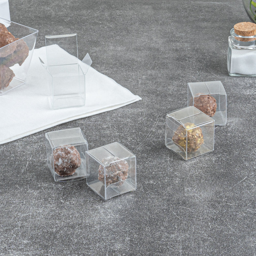 Sweet Vision Cube Clear Plastic Favor Box - Folding Top - 1 1/2" x 1 1/2" x 1 1/2" - 100 count box