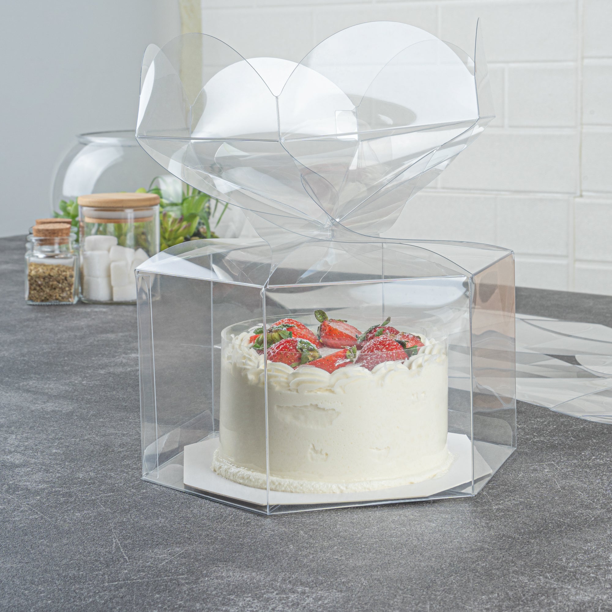 Sweet Vision Clear Plastic Gift Box - Flower Top - 6 1/2" x 7 1/2" x 7 3/4" - 100 count box