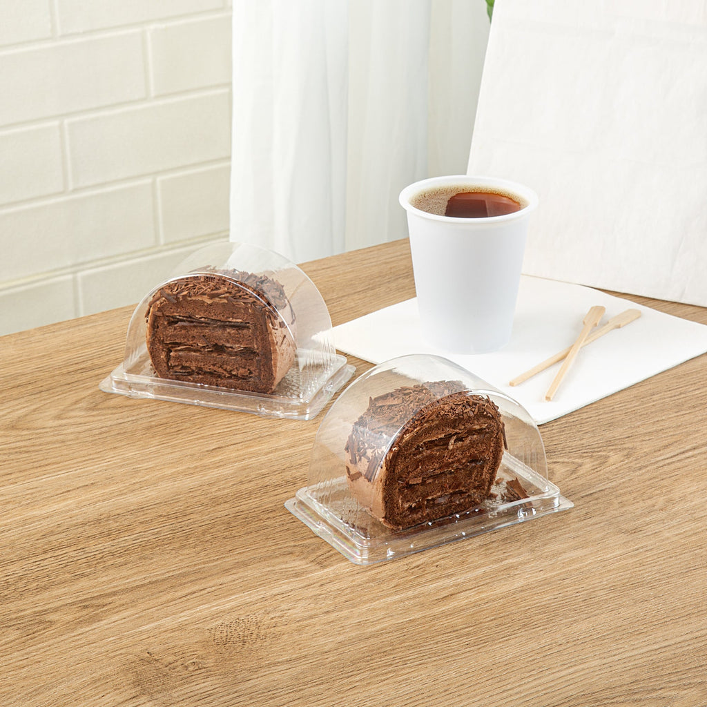 Thermo Tek 13 oz Semicircle Clear Plastic Swiss Roll Cake Box - with Lid - 5 1/2" x 3 1/2" x 3 1/4" - 100 count box