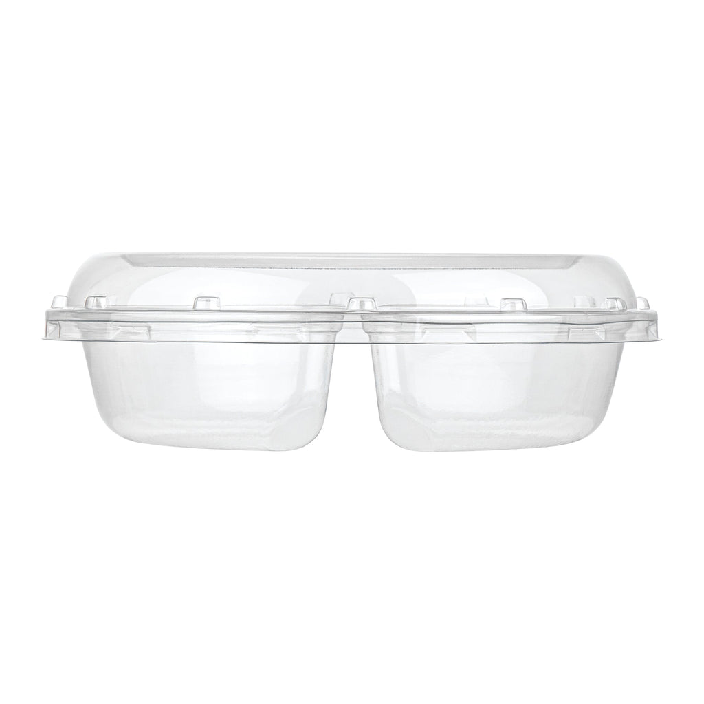 Thermo Tek Round Clear Plastic Serving Platter - with Lid, 2 Compartments - 7 1/2" x 7 1/2" x 2 1/2" - 100 count box