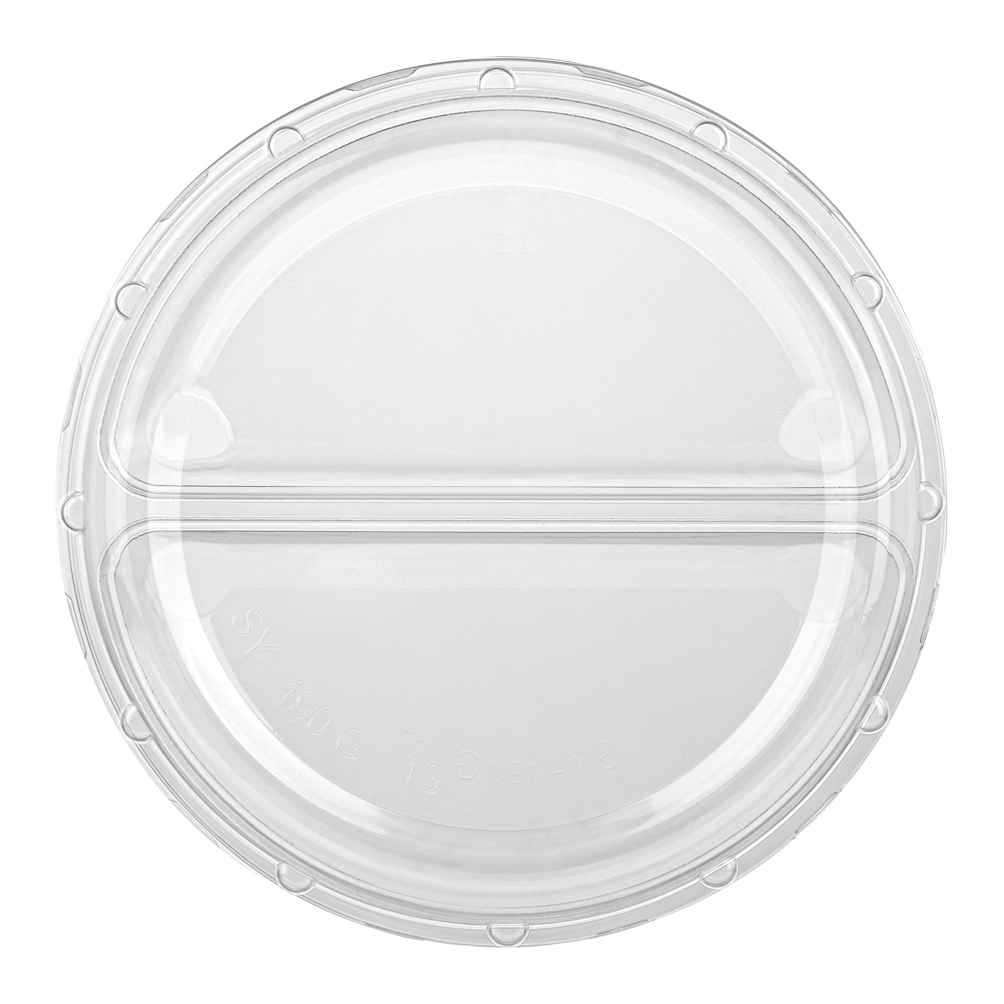 Thermo Tek Round Clear Plastic Serving Platter - with Lid, 2 Compartments - 7 1/2" x 7 1/2" x 2 1/2" - 100 count box