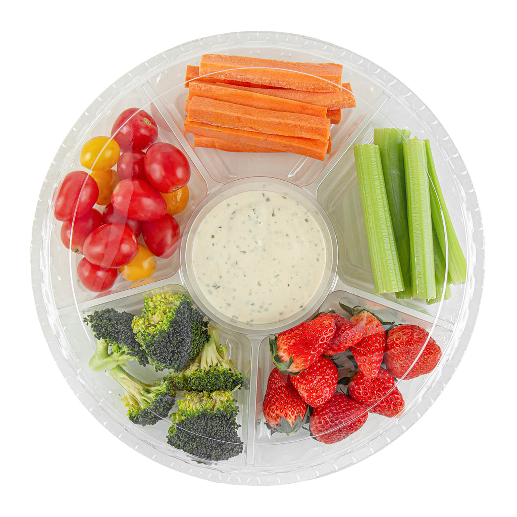 Thermo Tek Round Clear Plastic Serving Platter - with Lid, 6 Compartments - 11 3/4" x 11 3/4" x 2" - 100 count box
