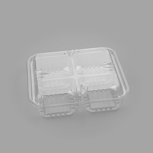 Thermo Tek Square Clear Plastic Serving Platter - with Lid, 4 Compartments - 8 1/4" x 8 1/4" x 2 1/4" - 100 count box
