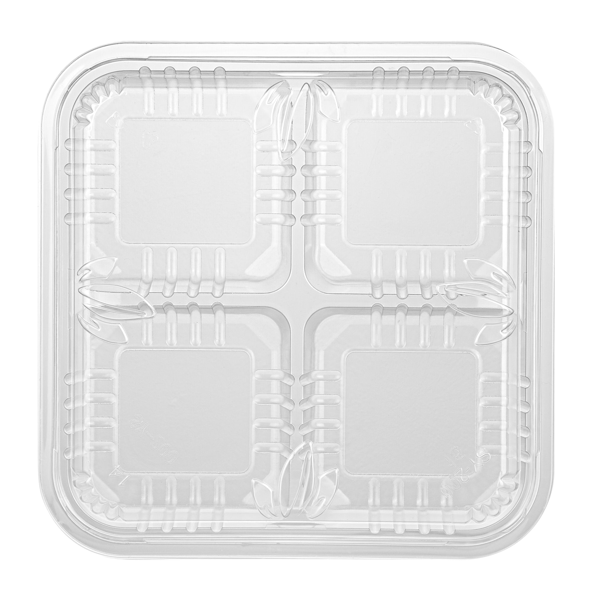 Thermo Tek Square Clear Plastic Serving Platter - with Lid, 4 Compartments - 8 1/4" x 8 1/4" x 2 1/4" - 100 count box