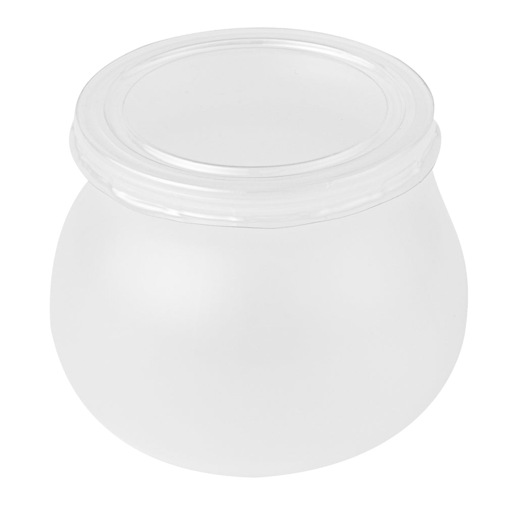 Mini Serve 4 oz Frosted Plastic Bulbous Candy Jar - with Lid - 2 1/2" x 2 1/2" x 2 1/2" - 100 count box