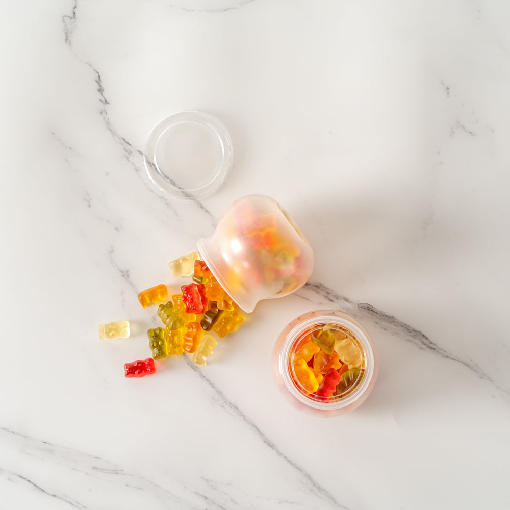 Mini Serve 4 oz Frosted Plastic Bulbous Candy Jar - with Lid - 2 1/2" x 2 1/2" x 2 1/2" - 100 count box