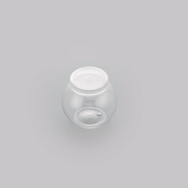 Mini Serve 3 oz Clear Plastic Bulbous Candy Jar - with Lid - 1 3/4" x 1 3/4" x 2 1/2" - 100 count box