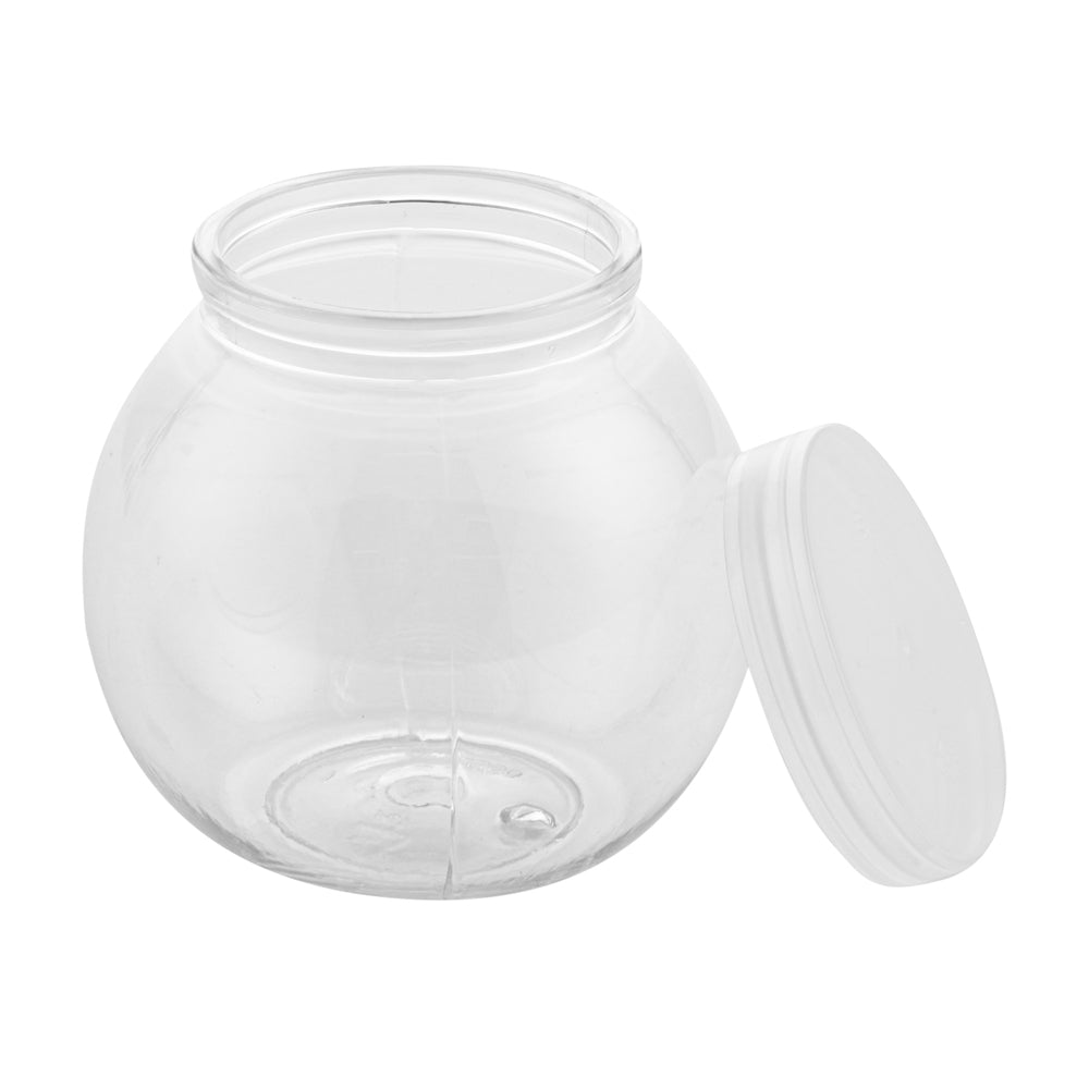 Mini Serve 3 oz Clear Plastic Bulbous Candy Jar - with Lid - 1 3/4" x 1 3/4" x 2 1/2" - 100 count box