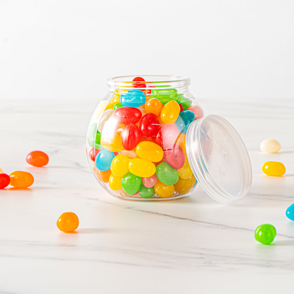 Mini Serve 3 oz Clear Plastic Bulbous Candy Jar - with Lid - 1 3/4" x 1 3/4" x 2 1/2" - 100 count box