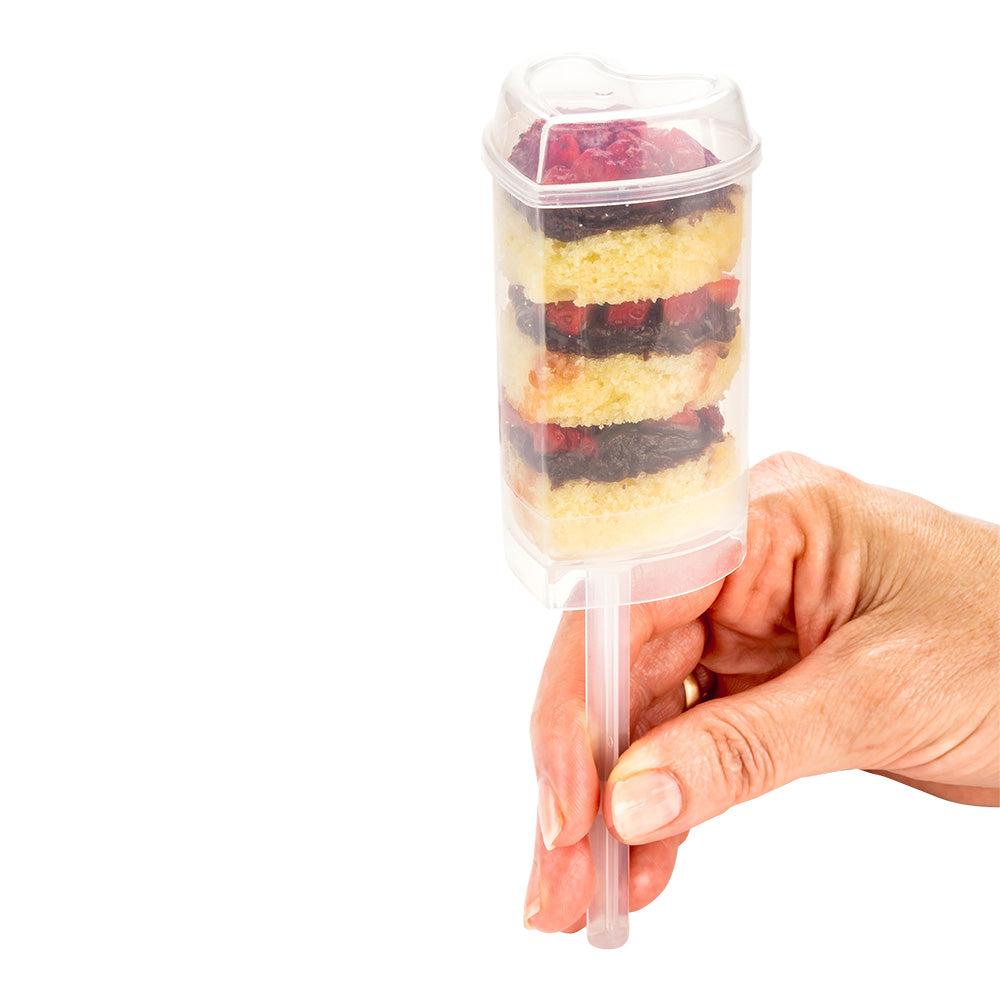 Sweet Vision 4 oz Heart Clear Plastic Cake Pop Shooter - Push-Up - 1 3/4" x 1 3/4" x 3 1/2" - 100 count box