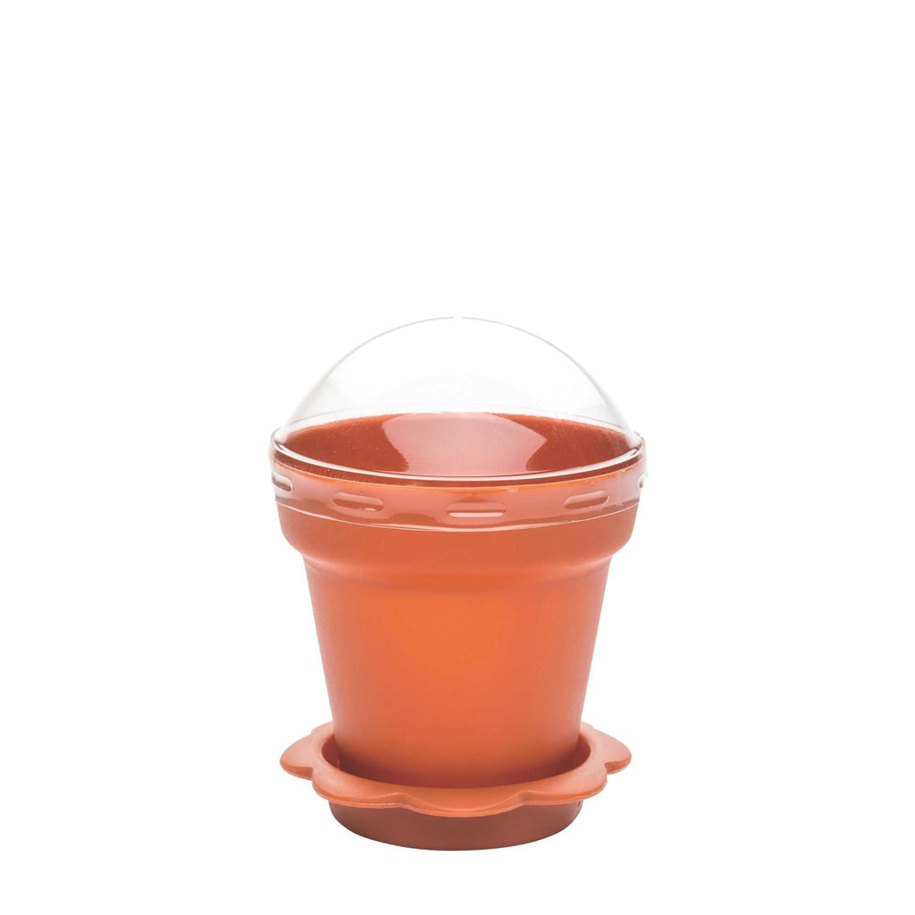 Mini Serve 6 oz Terracotta Plastic Mini Flower Pot Cup - with Lid - 3" x 3" x 3" - 100 count box