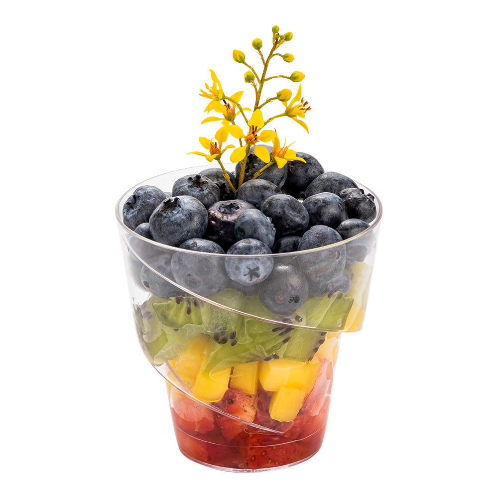 Mini Serve 5 oz Round Clear Plastic Mini Flourish Cup - 2 3/4" x 2 3/4" x 2 3/4" - 100 count box