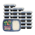Asporto 26 oz Black Plastic 3 Compartment Food Container - with Clear Lid, Microwavable - 8 3/4" x 6" x 1 3/4" - 100 count box