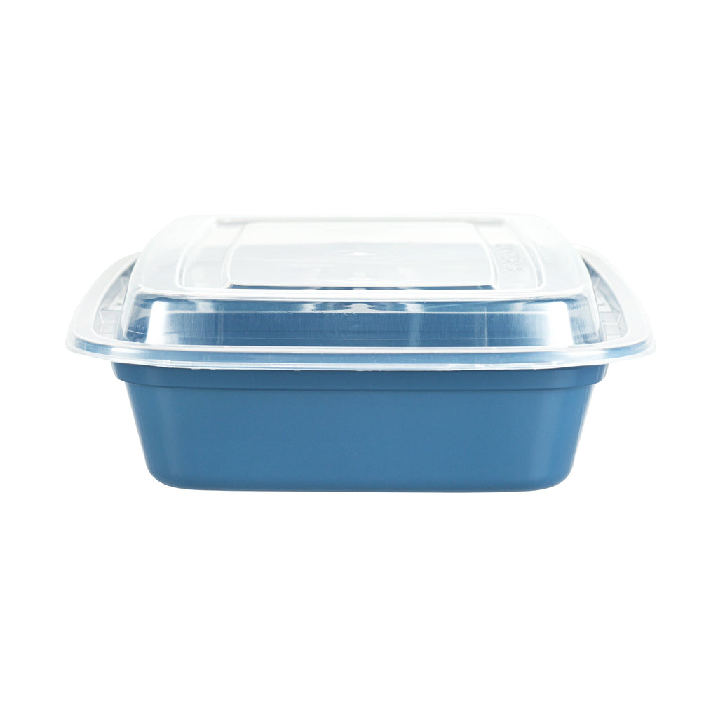 Asporto 26 oz Midnight Blue Plastic 3 Compartment Food Container - with Clear Lid, Microwavable - 8 3/4" x 6" x 1 3/4" - 100 count box