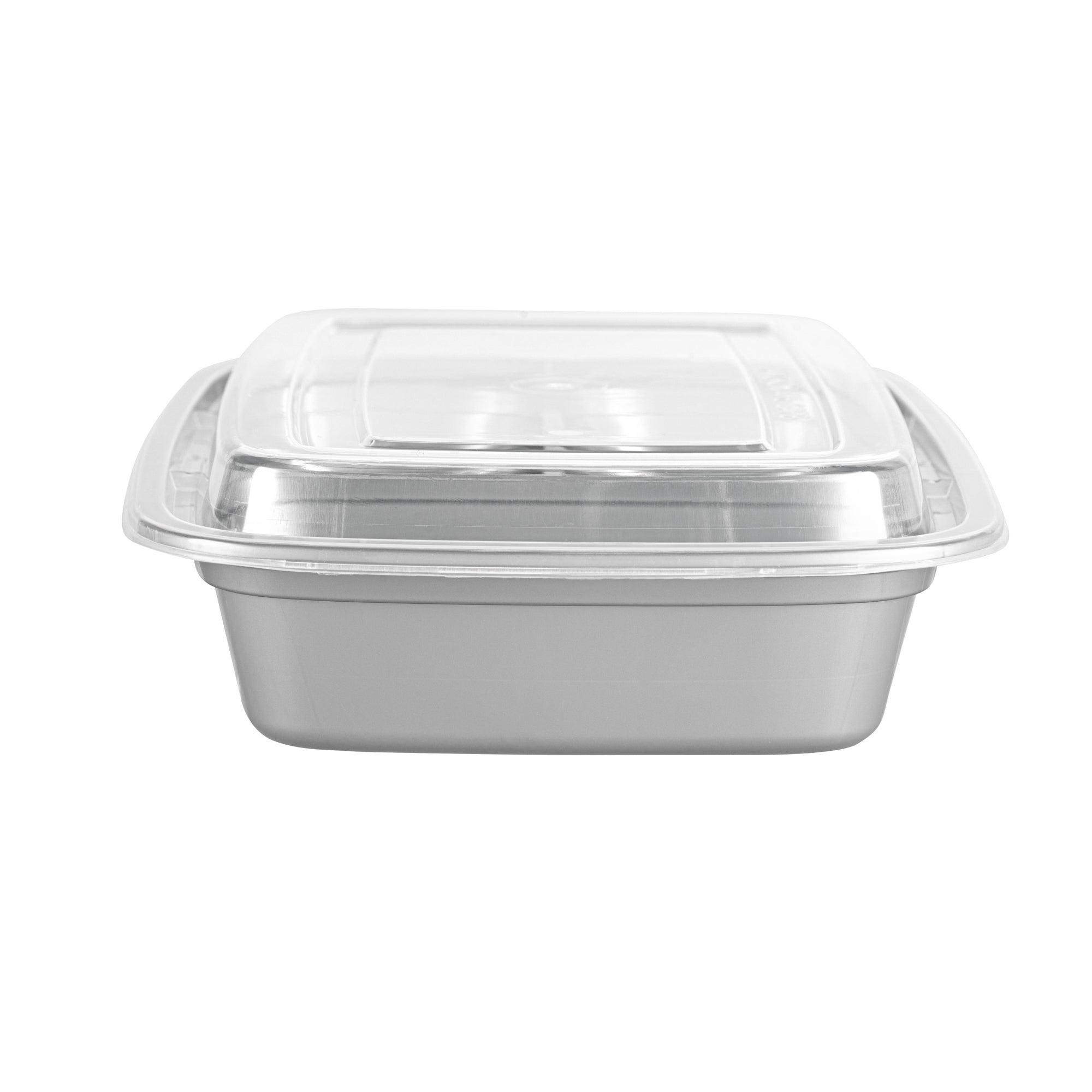 Asporto 26 oz Silver Plastic 3 Compartment Food Container - with Clear Lid, Microwavable - 8 3/4" x 6" x 1 3/4" - 100 count box
