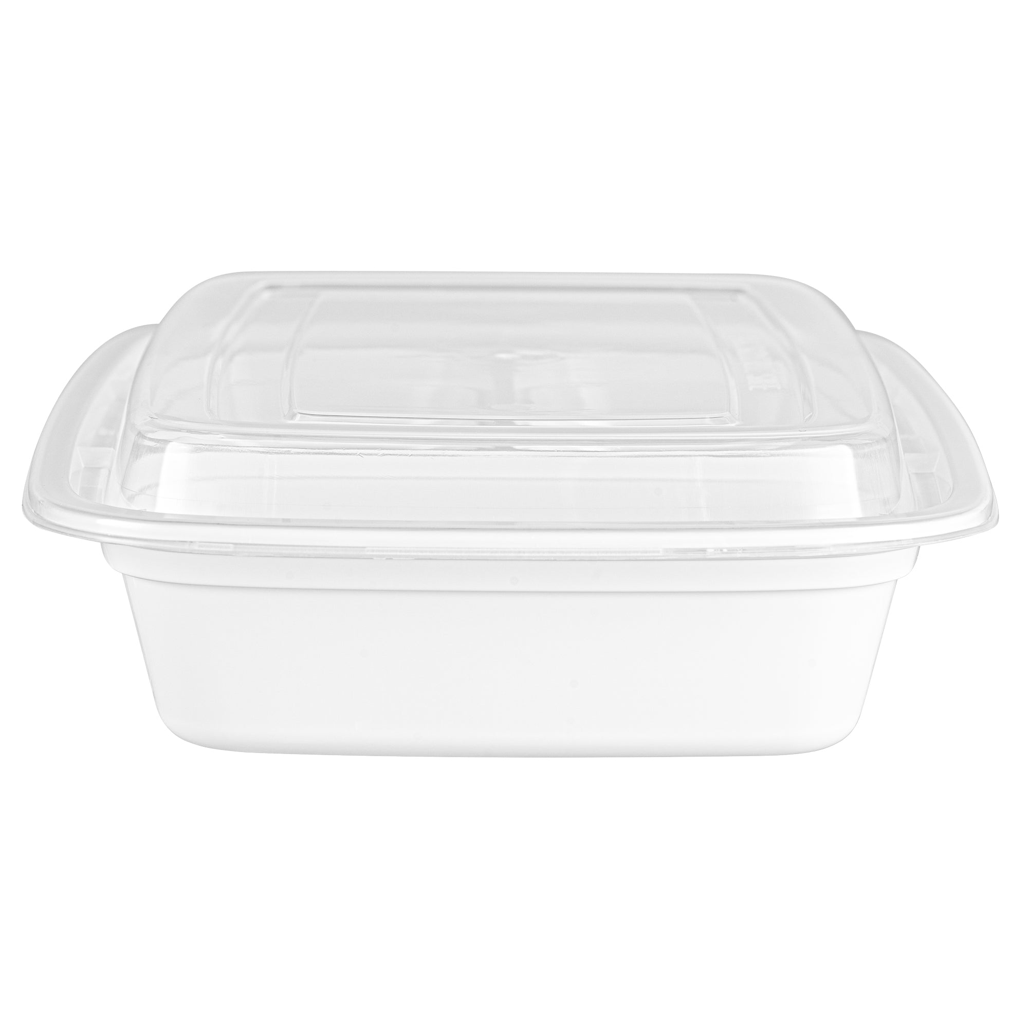 Asporto 26 oz White Plastic 3 Compartment Food Container - with Clear Lid, Microwavable - 8 3/4" x 6" x 1 3/4" - 50 count box