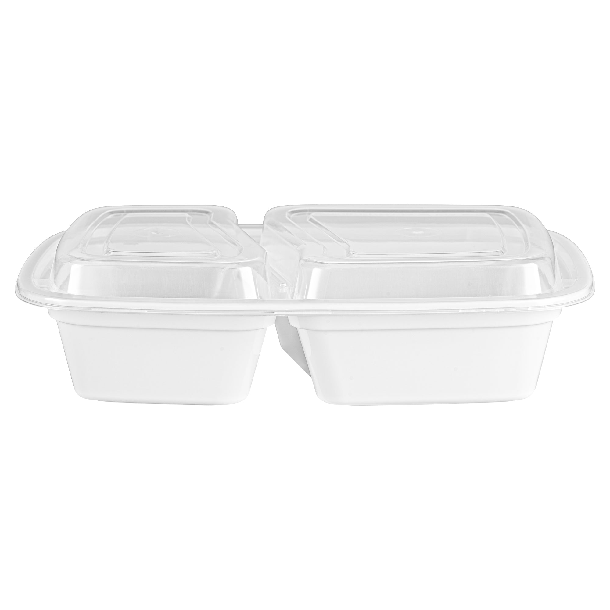 Asporto 32 oz White Plastic 2 Compartment Food Container - with Clear Lid, Microwavable - 8 3/4" x 6" x 2" - 50 count box