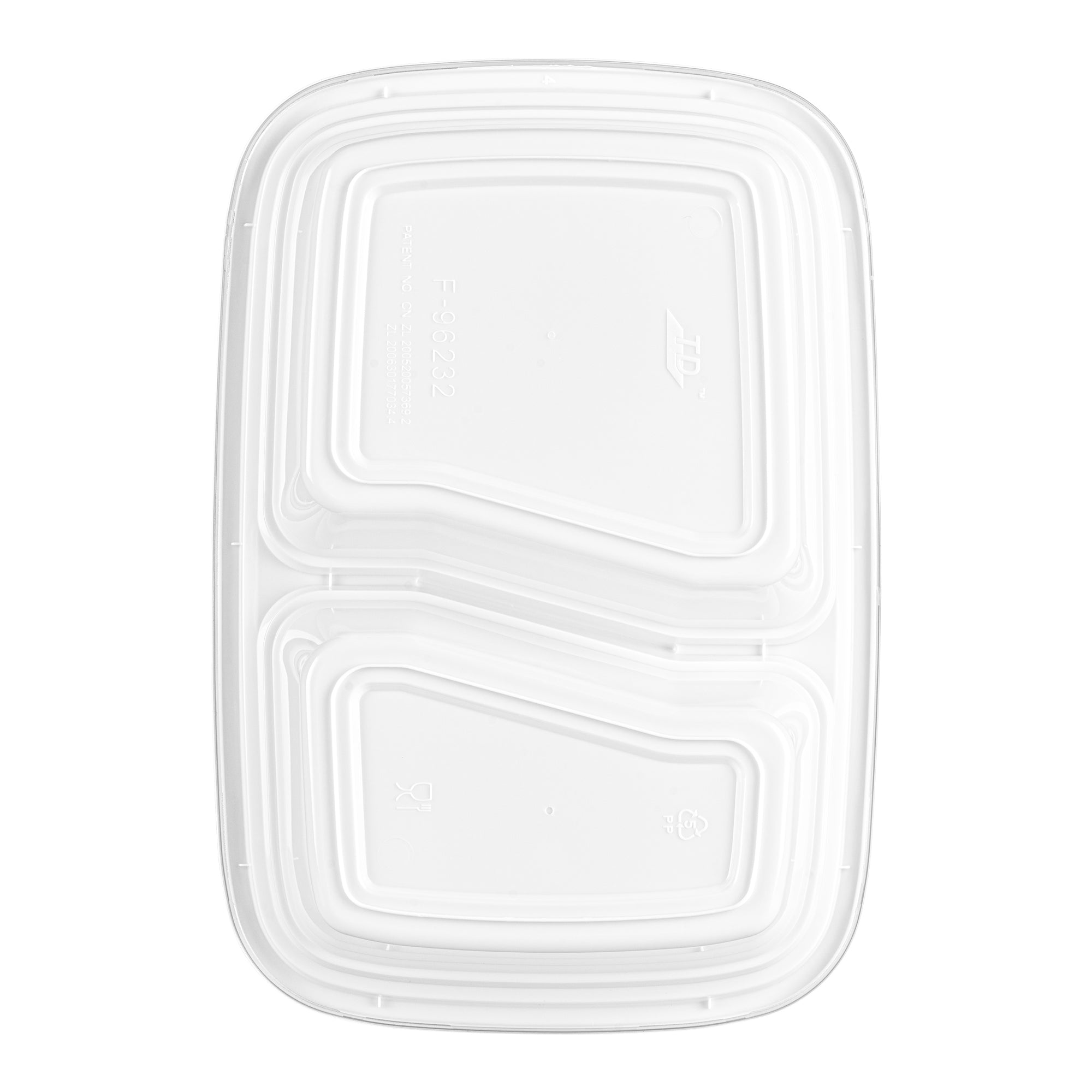 Asporto 32 oz White Plastic 2 Compartment Food Container - with Clear Lid, Microwavable - 8 3/4" x 6" x 2" - 50 count box