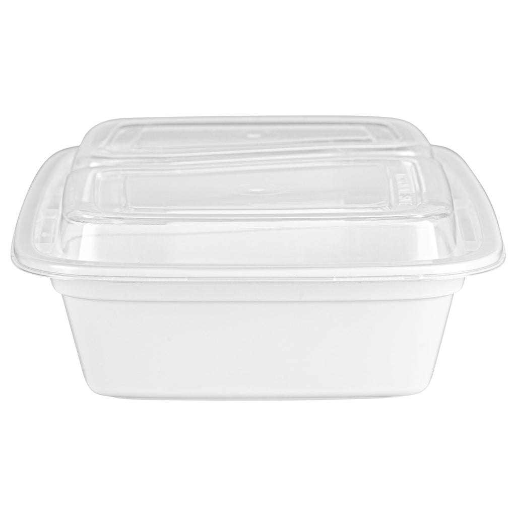 Asporto 32 oz White Plastic 2 Compartment Food Container - with Clear Lid, Microwavable - 8 3/4" x 6" x 2" - 100 count box