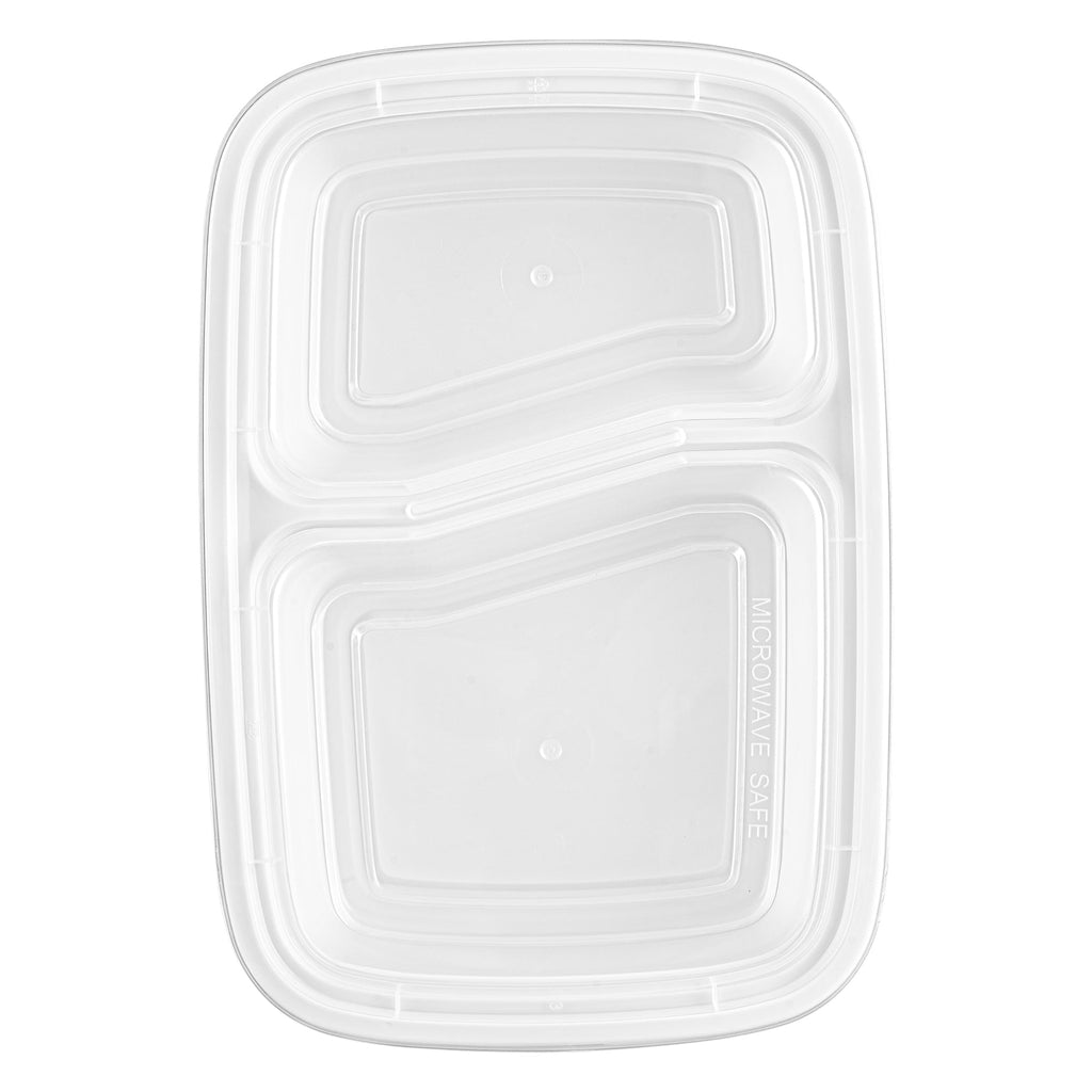 Asporto 32 oz White Plastic 2 Compartment Food Container - with Clear Lid, Microwavable - 8 3/4" x 6" x 2" - 100 count box
