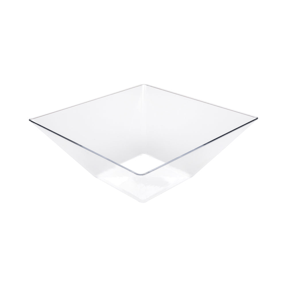 Maxi Serve 90 oz Clear Plastic Modern Medium Catering Serving Bowl - 9 3/4" x 9 3/4" x 4" - 25 count box