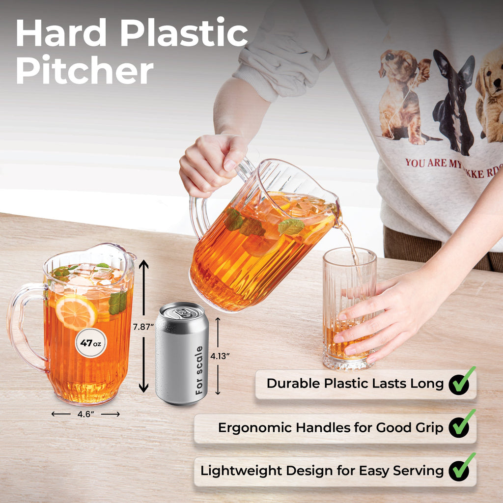 Chef 101 47 oz Clear Plastic Water Pitcher - 4 1/2" x 4 1/2" x 7 3/4" - 1 count box