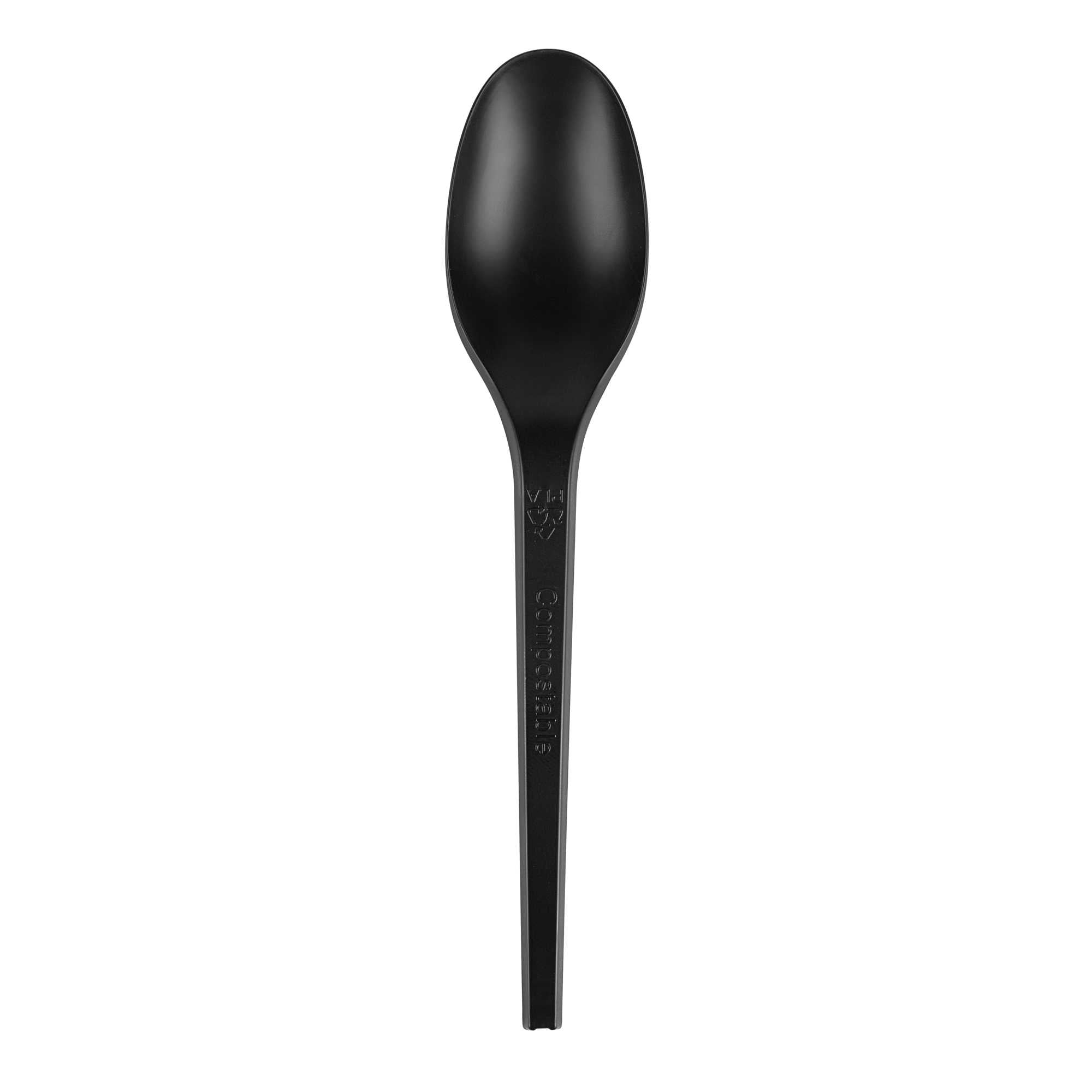 Basic Nature Black CPLA Plastic Spoon - Heat-Resistant, Compostable - 6 1/2" x 1 1/4" x 1/2" - 250 count box