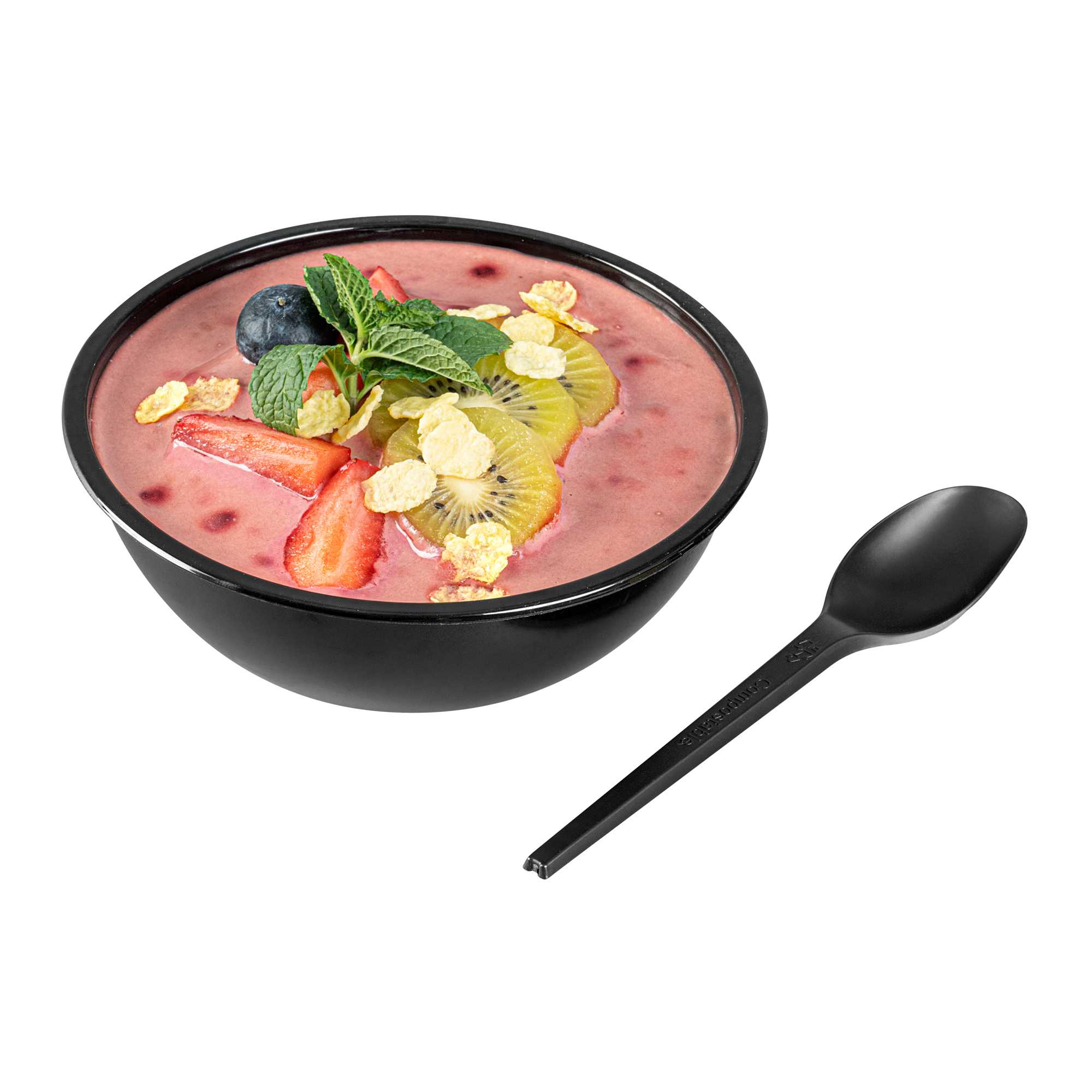 Basic Nature Black CPLA Plastic Spoon - Heat-Resistant, Compostable - 6 1/2" x 1 1/4" x 1/2" - 50 count box